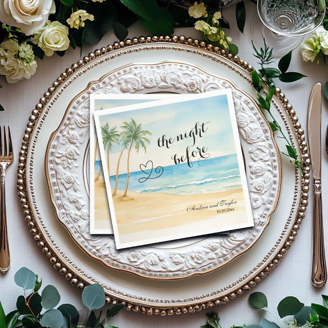 The night Before Beach and Palm Trees Wedding Napkins (Creator Uploaded)