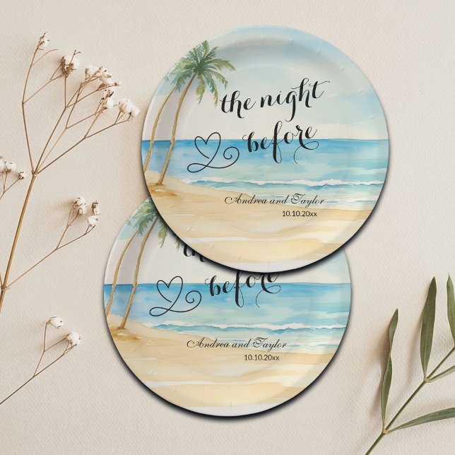 The night Before Beach and Palm Trees Wedding Paper Plates (Creator Uploaded)