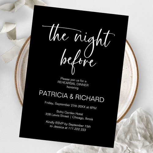 The Night Before Black And White Rehearsal Dinner Invitation