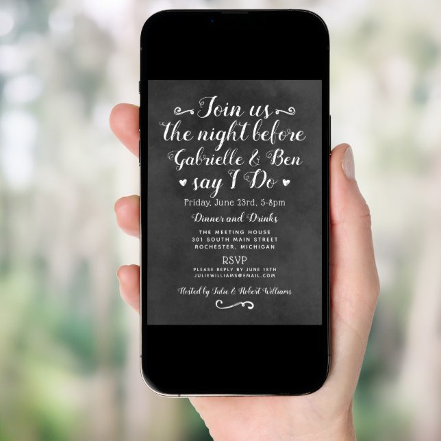 The Night Before Black Chalkboard Rehearsal Dinner Invitation (Front Digital)