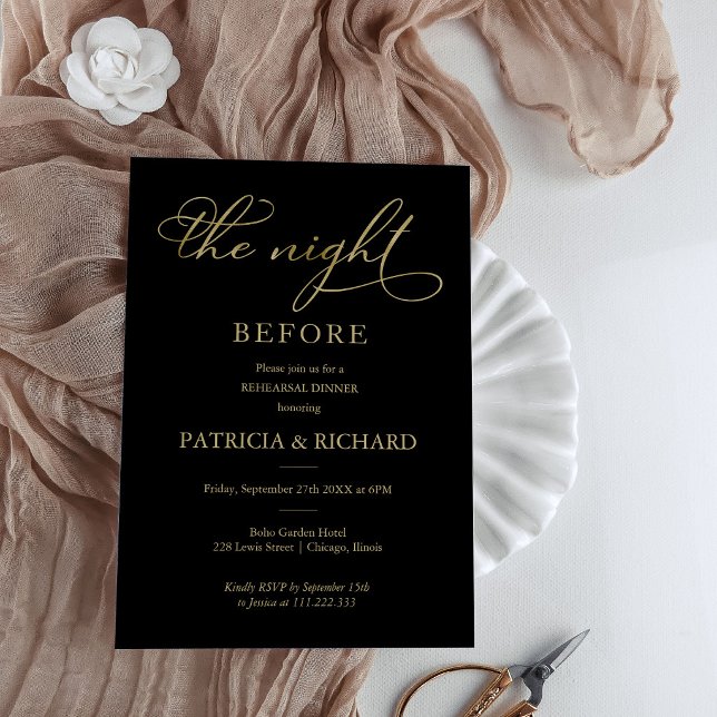 The Night Before Black Gold Rehearsal Dinner Invitation (Creator Uploaded)