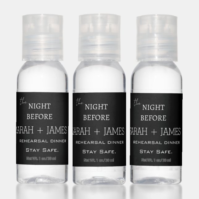 The Night Before Black Minimal Rehearsal Dinner  Hand Sanitizer (Set)