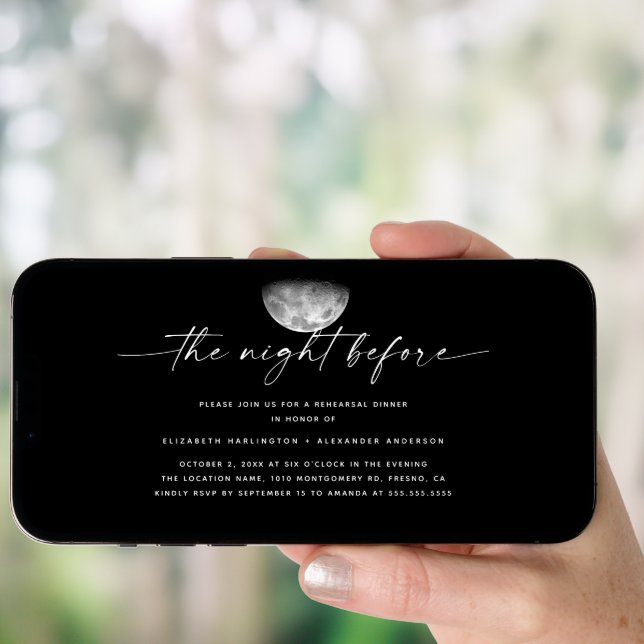The Night Before | Black Moon Rehearsal Dinner Invitation (Front Digital)