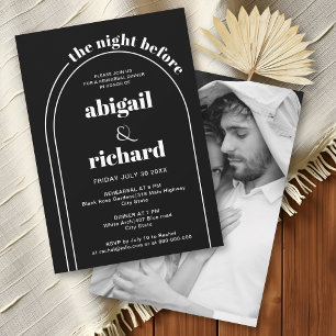 The Night Before black wedding rehearsal dinner Invitation