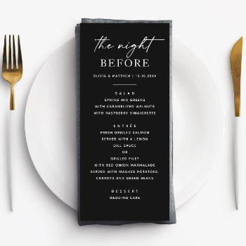 The Night Before. Black Wedding Rehearsal Dinner Menu by RemioniArt at Zazzle