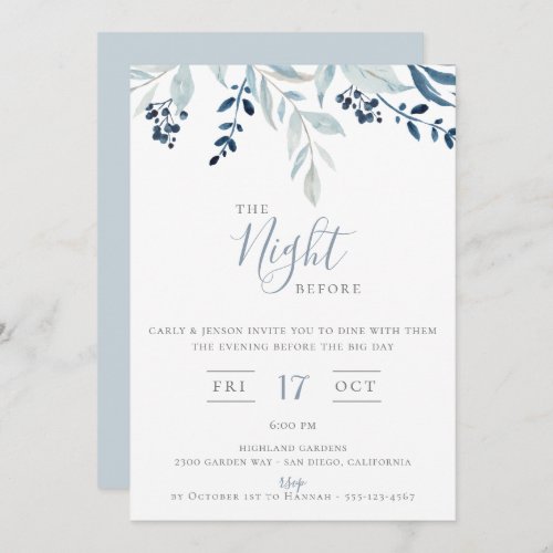 The Night Before Blue Floral Rehearsal Dinner Invitation