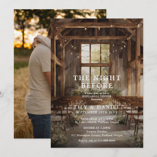 The Night Before Boho Barn Photo Rehearsal Dinner Invitation