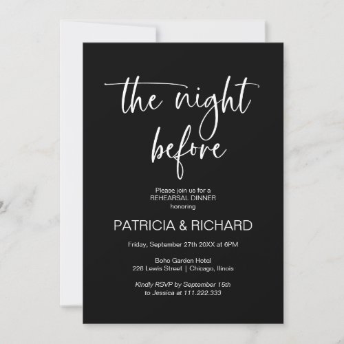 The Night Before Calligraphy Rehearsal Dinner Invitation