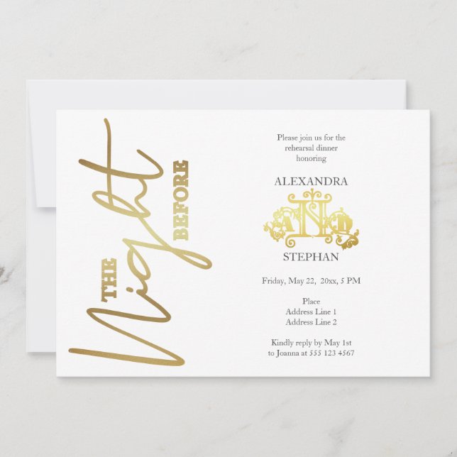 The Night Before Calligraphy Rehearsal Dinner Invitation (Front)