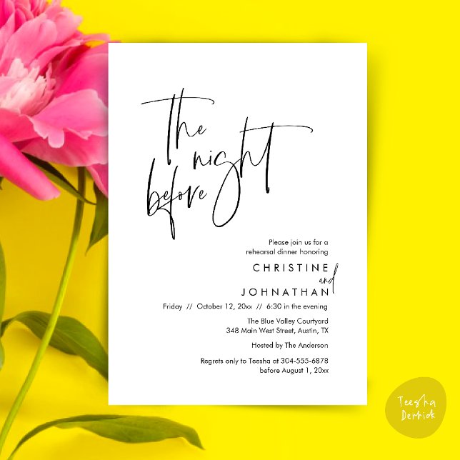 The night before, Casual Wedding Rehearsal Dinner Invitation (The night before, Casual Modern Wedding Rehearsal Dinner Invitation Card PDF Black White)