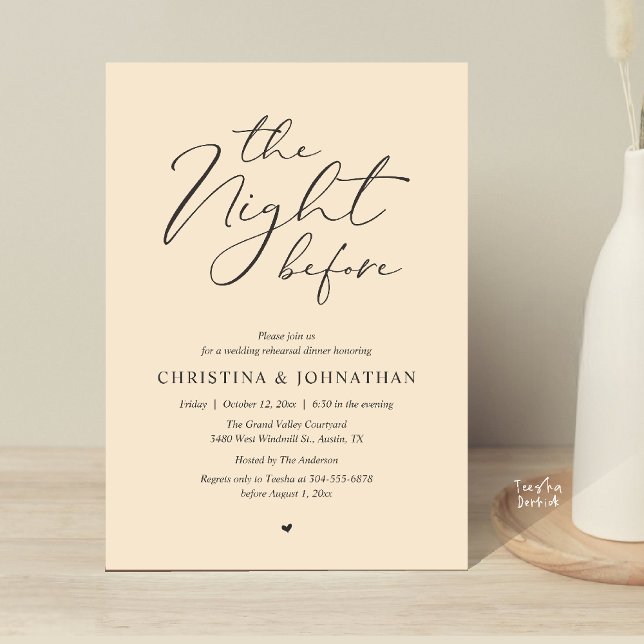 “The Night Before” Champagne Rehearsal Dinner Invitation (“The Night Before” Elegant Script Romantic Rehearsal Dinner Invitation Card Champagne Romance)
