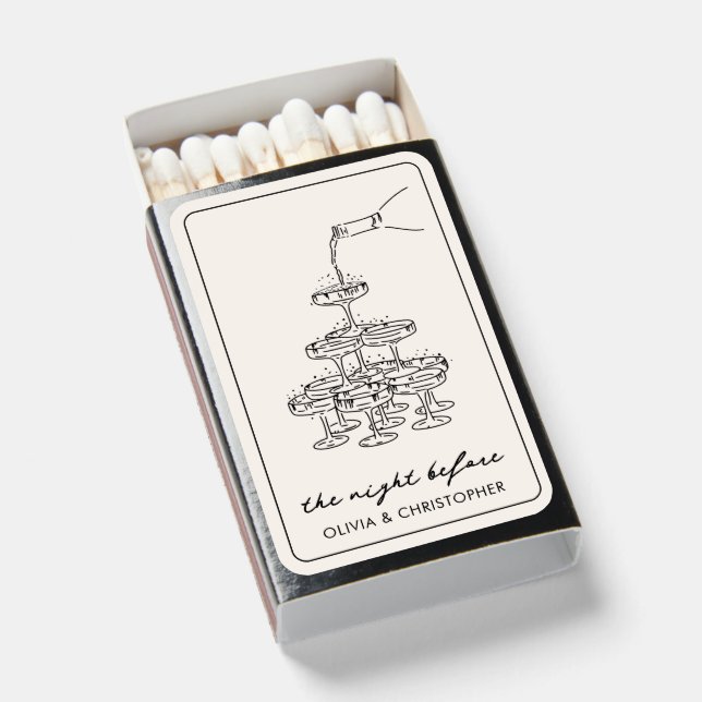 The Night Before Champagne Tower Rehearsal Dinner Matchboxes (Front Open)