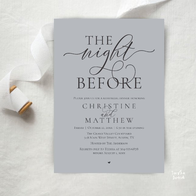 The Night Before, Classy Wedding Rehearsal Dinner Invitation (The Night Before, Classy Wedding Rehearsal Dinner Invitation Card in Chill Grey Charcoal)