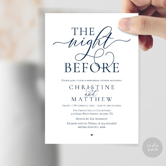 The Night Before, Classy Wedding Rehearsal Dinner Invitation (The Night Before, Classy Wedding Rehearsal Dinner Invitation Card in Navy Blue)