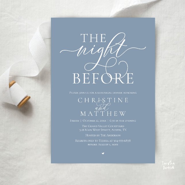 The Night Before, Classy Wedding Rehearsal Dinner Invitation (The Night Before, Classy Wedding Rehearsal Dinner Invitation Card in Dusty Blue)