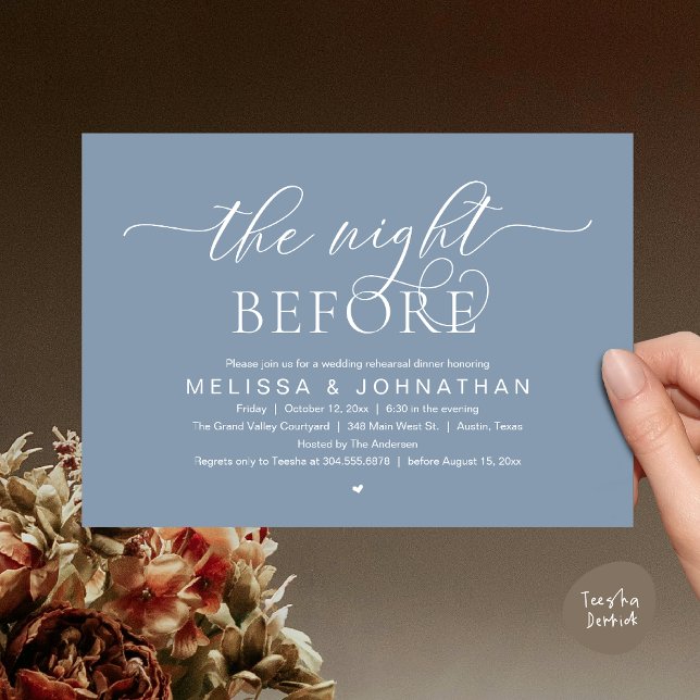 The Night Before, Classy Wedding Rehearsal Dinner Invitation (The Night Before, Classy Modern Wedding Rehearsal Dinner Invitation Card PDF Aesthetic Dusty Blue)