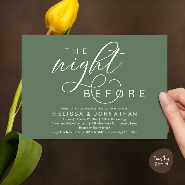 The Night Before, Classy Wedding Rehearsal Dinner Invitation (The Night Before, Classy Romantic Wedding Rehearsal Dinner Invitation Card PDF Modern Sage Green)