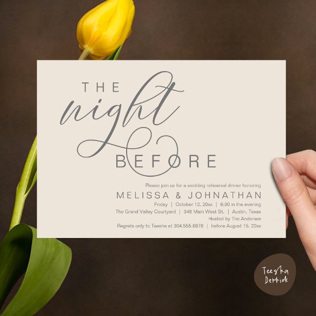 The Night Before, Classy Wedding Rehearsal Dinner Invitation (The Night Before, Classy Romantic Wedding Rehearsal Dinner Invitation Card PDF Modern Cream Grey)