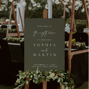 The Night Before Dark Green Wedding Welcome Sign