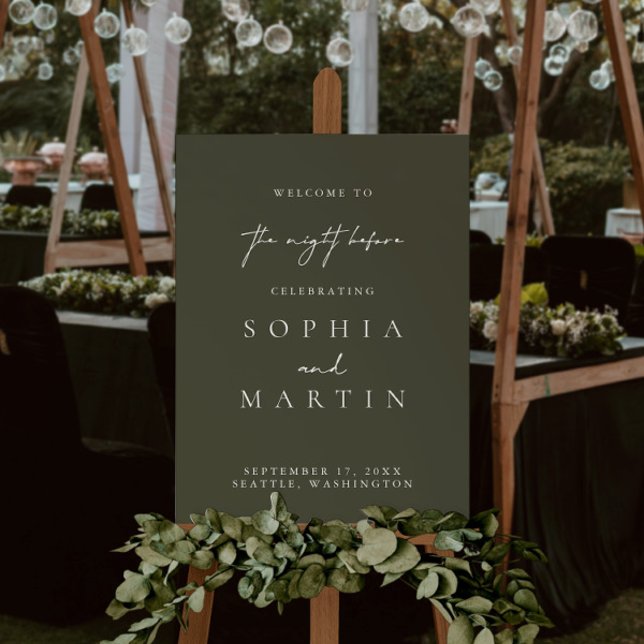 The Night Before Dark Green Wedding Welcome Sign (Creator Uploaded)
