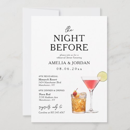 The Night Before Dinner Rehearsal  Drinks Invitat Invitation