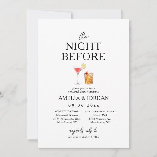 The Night Before Dinner Rehearsal  Drinks Invitat Invitation