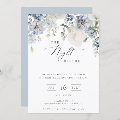 The Night Before Dusty Blue Floral Invitation