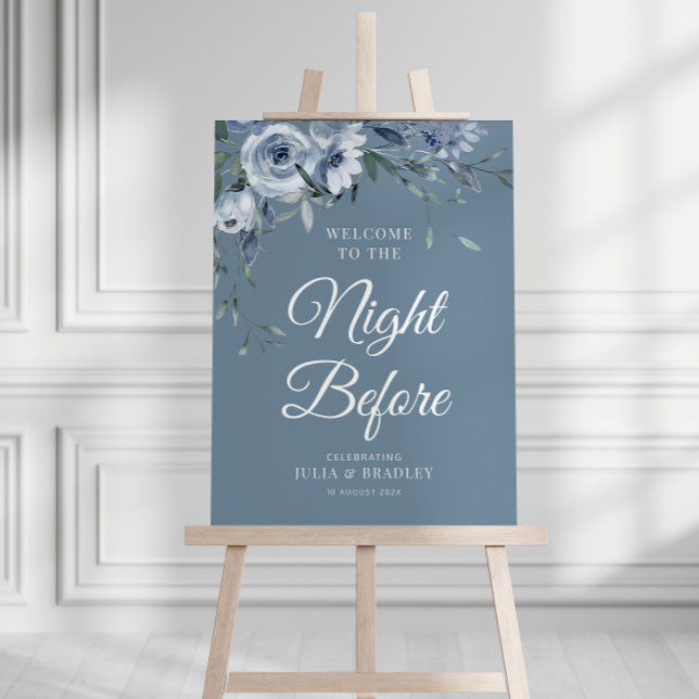 The Night Before, dusty blue floral rehearsal sign (Creator Uploaded)