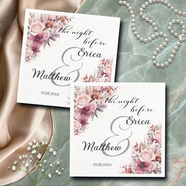 The night before Dusty Pink Boho Floral Wedding Napkins (Creator Uploaded)