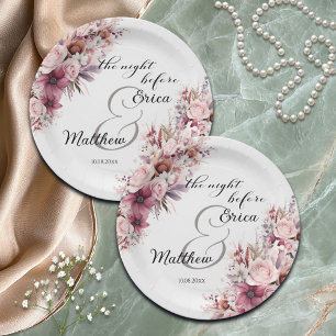 The night before Dusty Pink Boho Floral Wedding Paper Plates