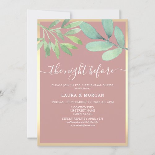 The Night Before Dusty Pink Rehearsal Dinner  Invitation
