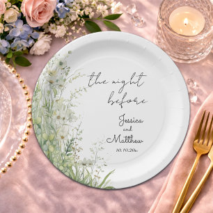 The night before Dusty Sage Green Flowers Wedding Paper Plates
