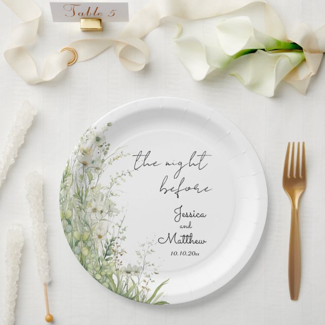 The night before Dusty Sage Green Flowers Wedding Paper Plates (Wedding)