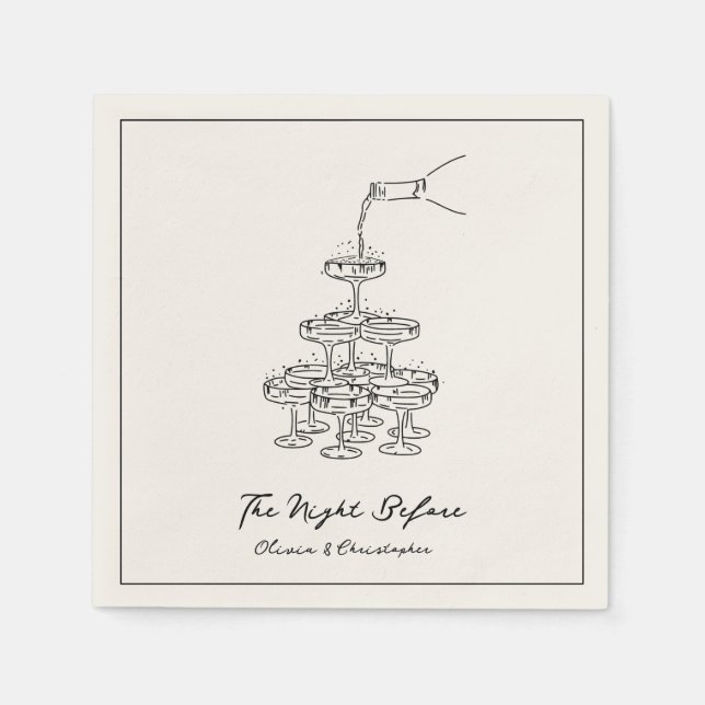 The Night Before Elegant Champagne Tower Sketch Napkins (Front)