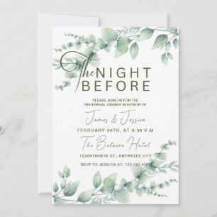 The Night Before Eucalyptus Wedding Rehearsal Invitation