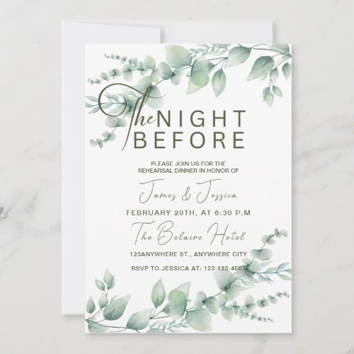 The Night Before Eucalyptus Wedding Rehearsal Invitation