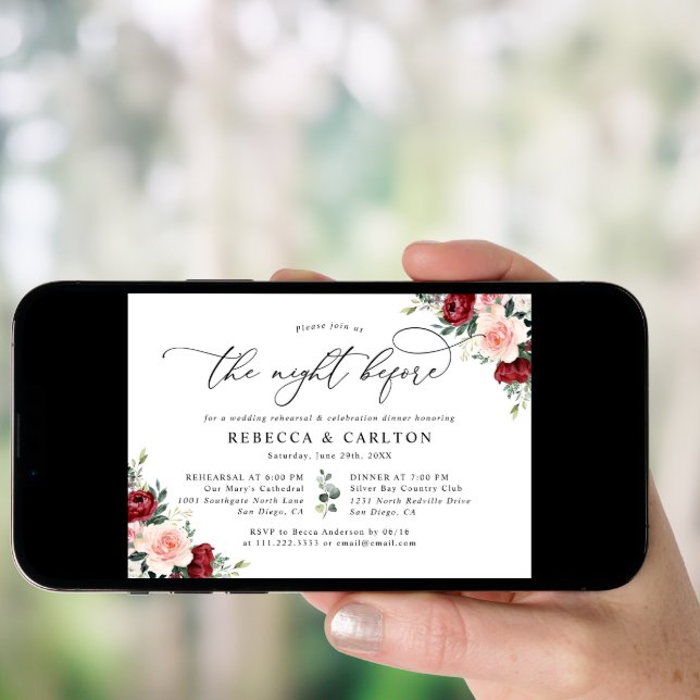 The Night Before Floral Wedding Rehearsal Dinner Invitation (Front Digital)