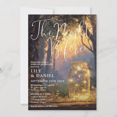 The Night Before Forest Mason Jar Rehearsal Dinner Invitation
