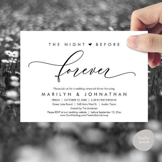 The Night Before Forever Romantic Rehearsal Dinner Invitation (The Night Before Forever, Romantic Wedding Rehearsal Dinner Invitation Card, PDF, In Black and White)