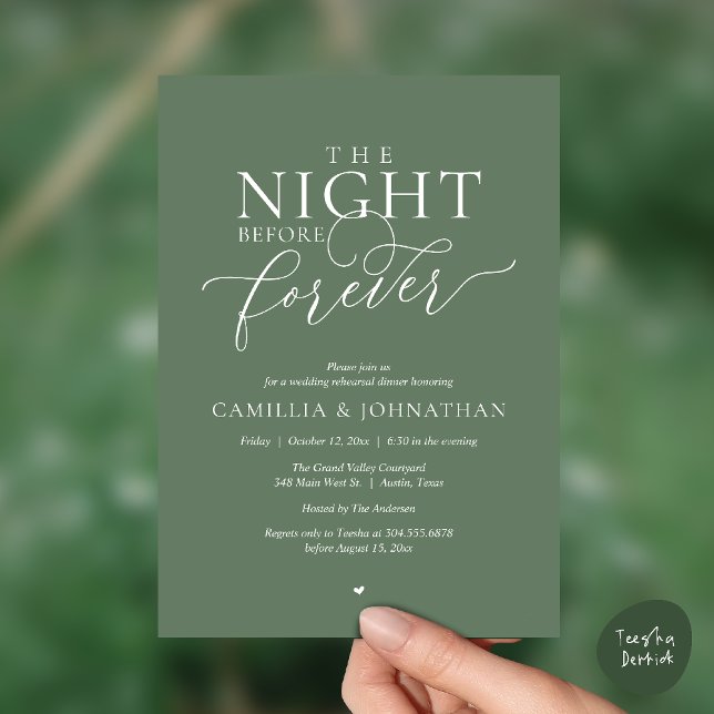 “The Night Before Forever” Sage Green Rehearsal Invitation (“The Night Before Forever” Sage Green Rehearsal Invitation Card)