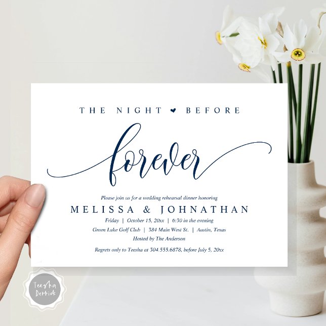 The Night Before Forever, Wedding Rehearsal Dinner Invitation (The Night Before Forever, Modern Wedding Rehearsal Dinner Invitation Card, PDF, in Navy Blue)