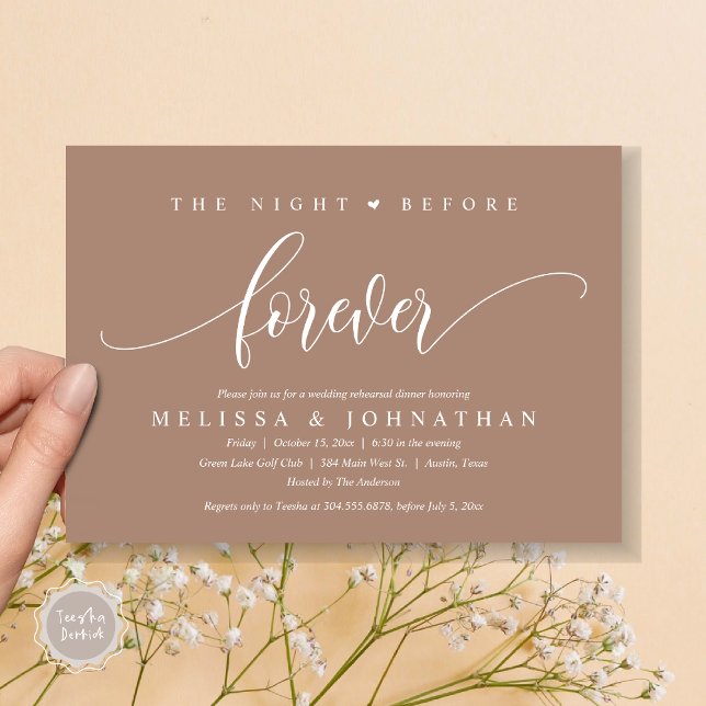 The Night Before Forever, Wedding Rehearsal Dinner Invitation (The Night Before Forever, Modern Wedding Rehearsal Dinner Invitation Card, PDF, in Earthy Taupe)