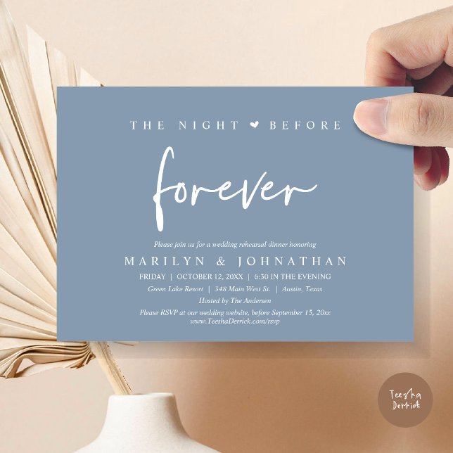 The Night Before Forever, Wedding Rehearsal Dinner Invitation (The Night Before Forever, Modern Wedding Rehearsal Dinner Invitation Card, PDF, in Dusty Blue)