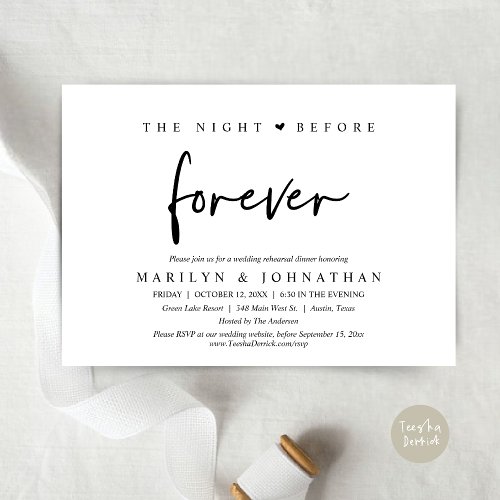 The Night Before Forever Wedding Rehearsal Dinner Invitation