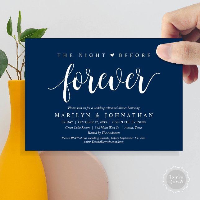 The Night Before Forever, Wedding Rehearsal Dinner Invitation (The Night Before Forever, Wedding Rehearsal Dinner Invitation Card, PDF, Classy Rustic, Navy Blue)