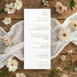 The Night Before Gold 4 Course Rehearsal Dinner Menu<br><div class="desc">This wedding rehearsal dinner menu is in gold and has room for 4 courses or stations. It features "the night before" at the top,  but it can be changed to "the day before" too. It's personalized with the couple's names and date or rehearsal dinner location at the bottom.</div>