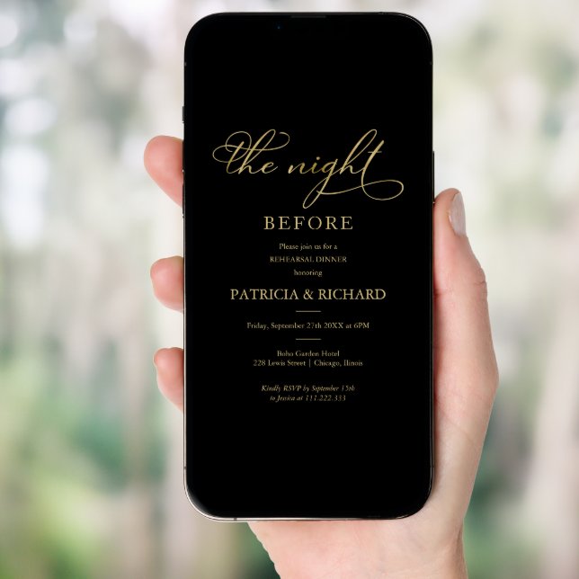 The Night Before Gold Foil Script Rehearsal Dinner Invitation (Front Digital)