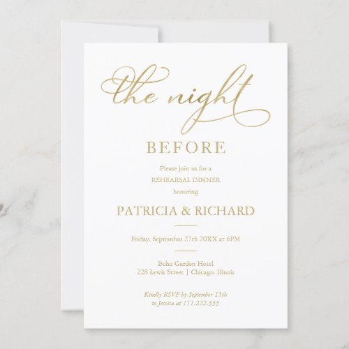 The Night Before Gold Foil Simple Rehearsal Dinner Invitation