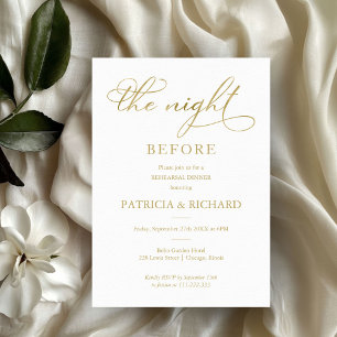 The Night Before Gold Rehearsal Dinner Invitation
