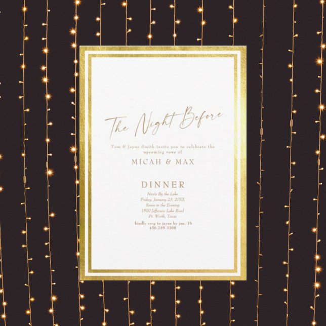 The Night Before Gold Wedding Rehearsal Dinner Invitation (Creator Uploaded)